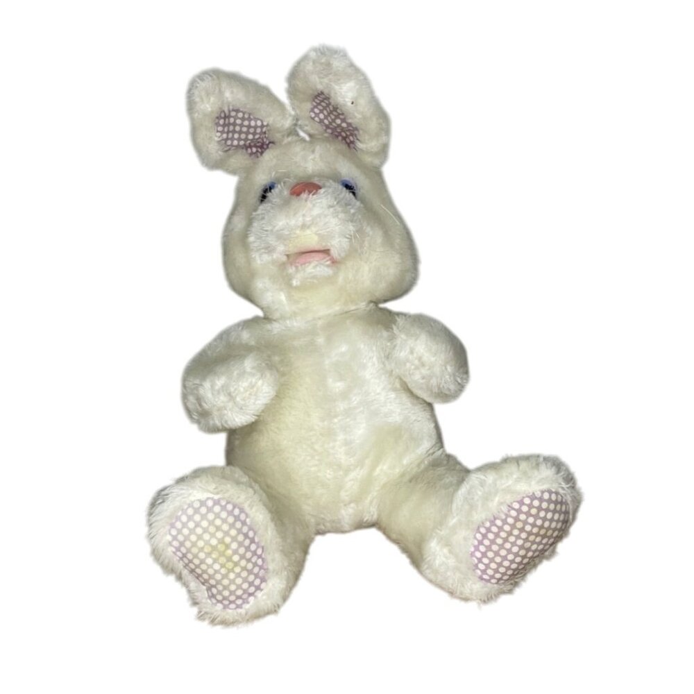Vtg Dakin White Plush Bunny Rabbit Stuffed Animal Lavender Ears Paws 1983 Easter
